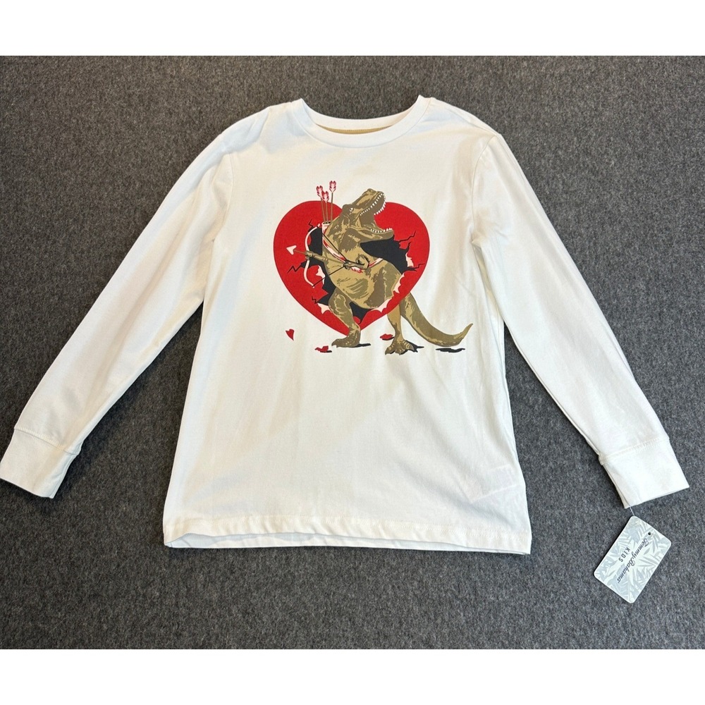 NEW Tommy Bahama Kids White Cupid T-Rex Heart LS Dinosaur Graphic Tee Size M 7/8 - Picture 2 of 12